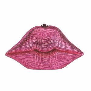 Luscious Lips Hand-Carved Acacia Wood Clutch Bag with Swarovski Crystals (Fuchsi